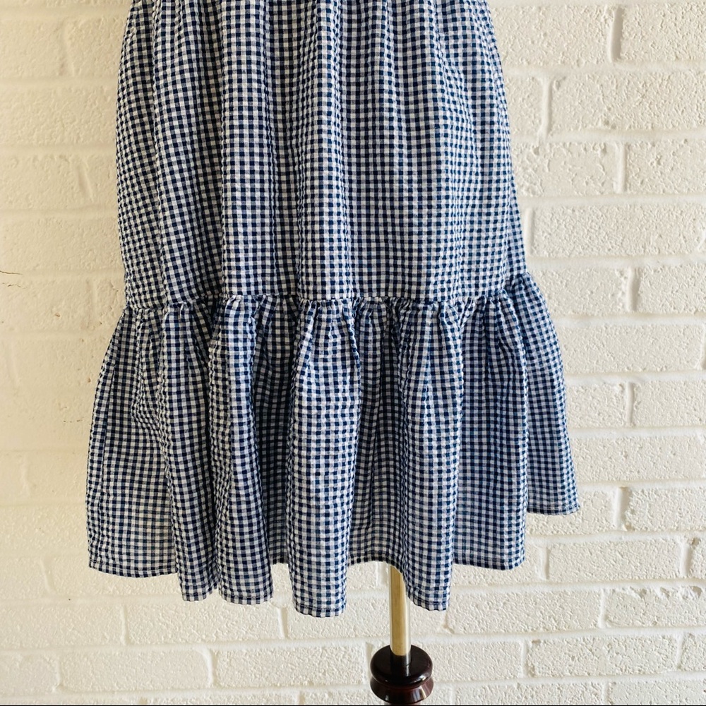 MINKPINK GINGHAM DRESS SUMMER LARGE ONE SHOULDER RUFFLE MINI WANDERER BLUE WHITE - Picture 3 of 15